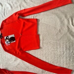 Vibrant Red Long Sleeve Cardigan & Skirt Set